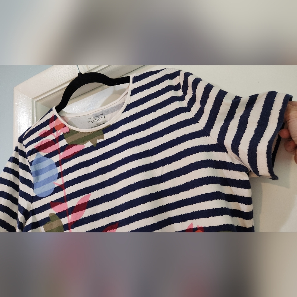 Women's Talbots Tulip Tee With Navy Stripes, Size L - Picture 7 of 10